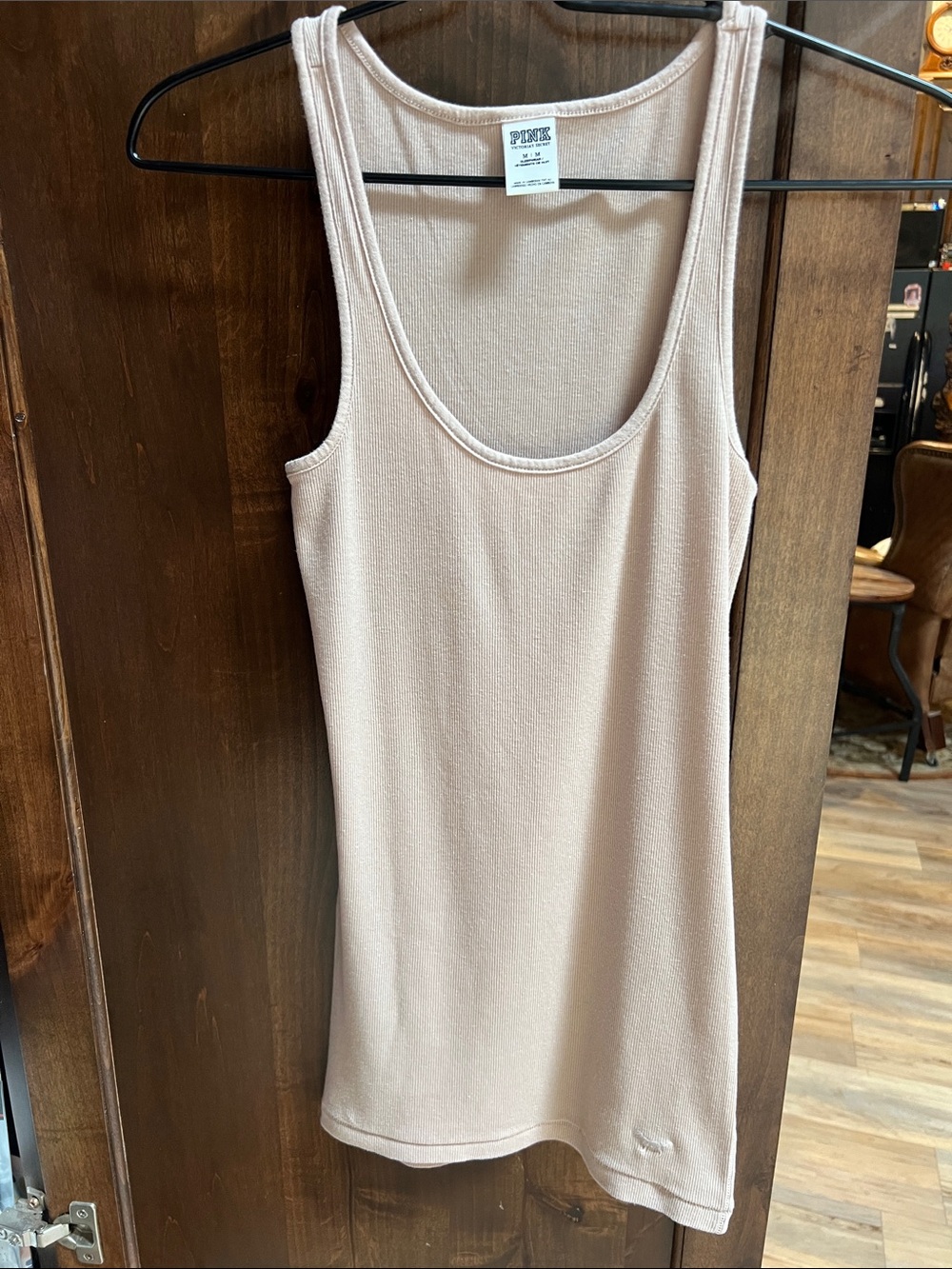 PINK Victoria's Secret Light Beige Ribbed Scoop Tank